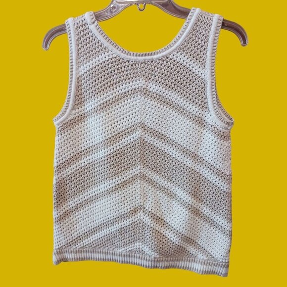 Dunnes Sleeveless & Vest Crochet Sweater Tank Top beige/White Small - Picture 5 of 10